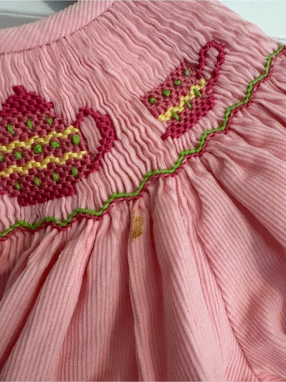 Be Mine Pink Smocked Tea Cup Sleep Sack with Green Trim